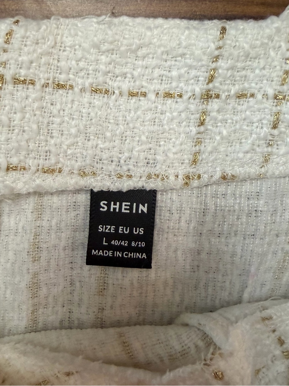 SHEIN Cream Tweed Mini Dress with Gold Thread Detail - Picture 5 of 6